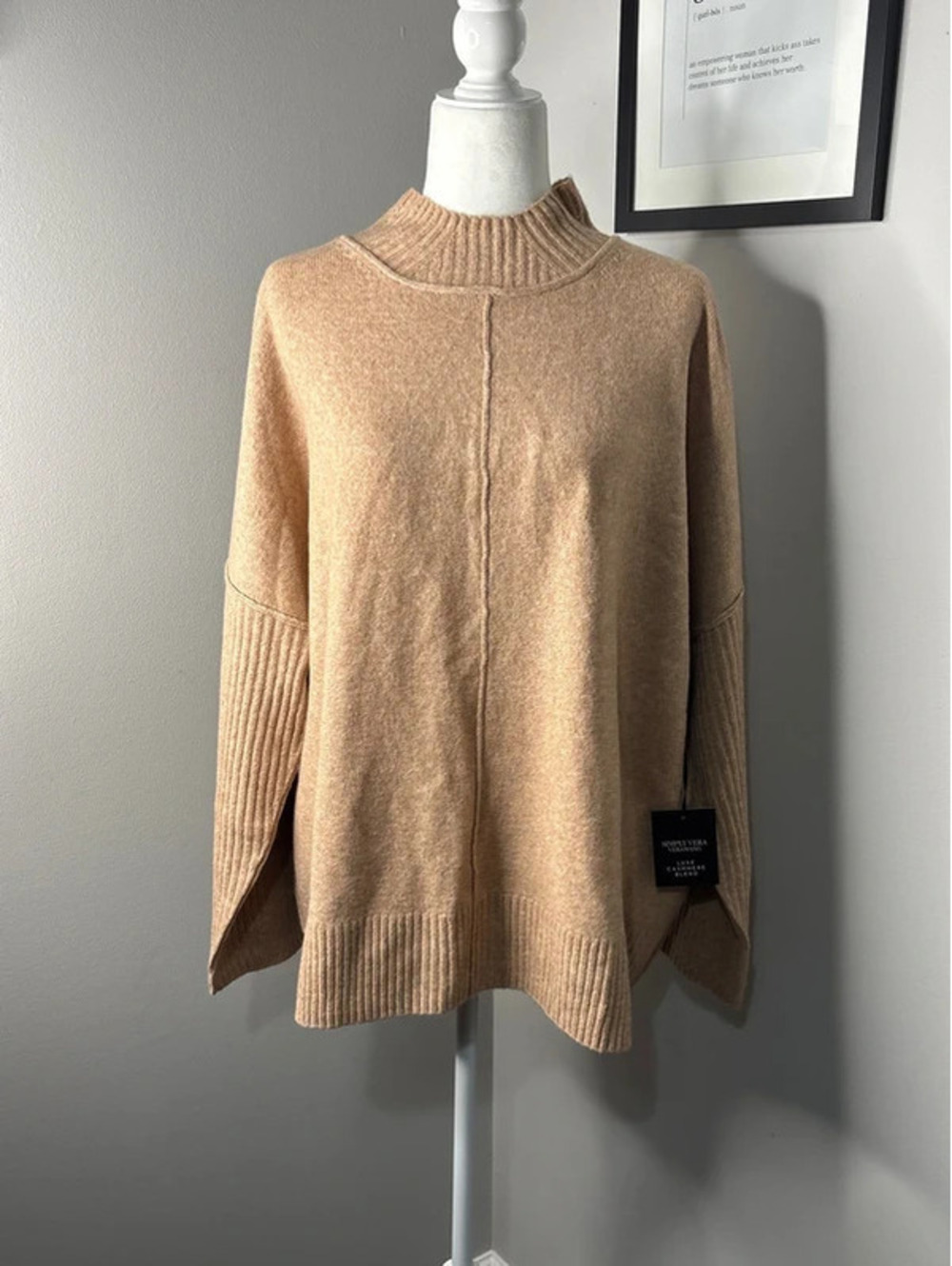 NWT Simply Vera Vera Wang Luxe Cashmere Blend Mock Neck Sweater 3X Beige - Picture 1 of 4